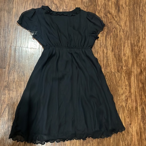 Free People Black Silk Mini Dress Lined Lettuce Edges empire waist ruffle 6 - Picture 7 of 7